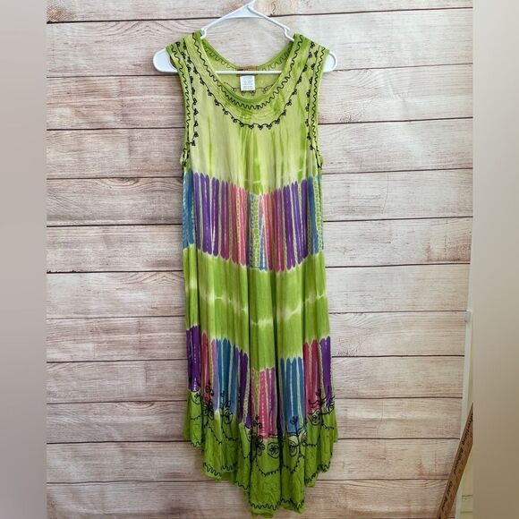 IN GEAR TIE DYE EMBROIDERED DRESS IN GREEN‎ - Picture 1 of 7